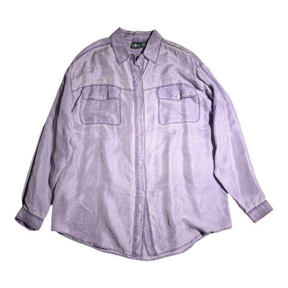 Vtg 1990s Hunt Club Lavender Purple Loose Fit Collared Silk Button Up Shirt Sz L - Picture 1 of 4